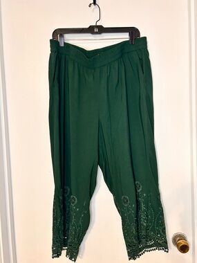 LOFT Petites Dark Green Elastic-Waist Pants